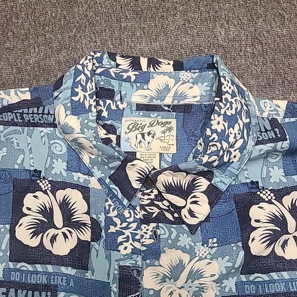 Big Dog Mens Shirt 3X Blue Graphic Short Sleeve Beach Boho Floral Vacation - Picture 2 of 9